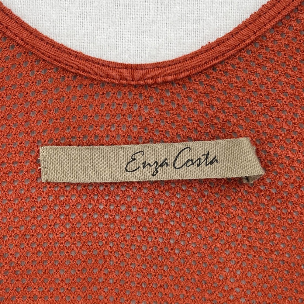 ENZA COSTA Shirt Womens Medium Rust Red Open Knit Scoop Neck Tank Sleeveless NEW - Picture 6 of 9